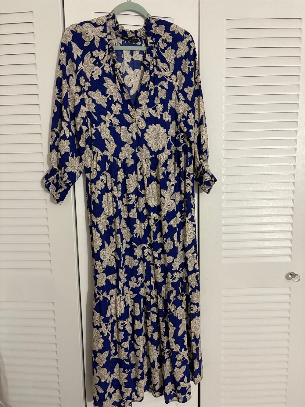 Zara Navy and Cream Floral Maxi Dress